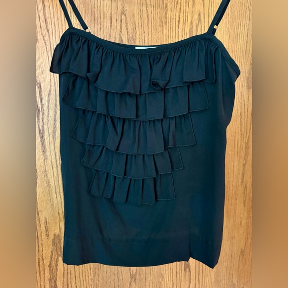 Black 100% Silk Camisole by T Luxury Apparel with Ruffled Tier Detail Tank Top - Picture 7 of 7